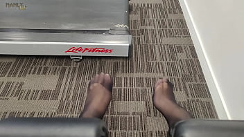 Preview 4 of Ebony Mom Booty - STEP GAY DAD - STINK OUT! - TRAINING IN BLACK SHEER SOCKS IS CAUSING A HUGE STINK IN THE LOCAL GYM