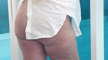 Preview 1 of Sister C - Blonde Big Tit Babe Plays with Her Pussy on a Public Hotel Balcony