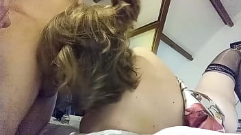 Preview 3 of Kristen Brobst - 1312 BV - FULL - White Satin Dress,  Black Spandex,  Satin Tanga,  White MILF,  Doggystyle,  POV,  Deepthroat,  Ass to Mouth