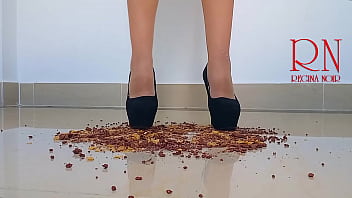 Preview 3 of Xxx China Boobs Press - Cornflakes destroying with high heels boots on the floor.
