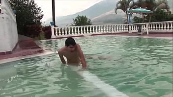 Preview 1 of Xxxb Xxc2 - Wet and juicy games in the pool with 2 hot latino boys