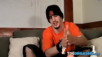 Preview 1 of Brazzers Joni Since - Young skinny dude massages his legs and releases warm cum