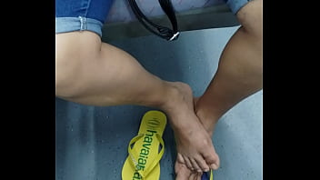 Preview 4 of Mom And Sister Fuck To Son - Candid Brazilian Girl shoeplay flip flops