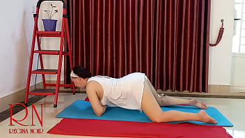 Preview 2 of Nepali Sex Teem - Nude yoga. Regina Noir. A woman in white panties practices yoga in the gym. Panties c1