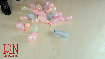 Preview 2 of Xxn Come New Video For Me - Small balloons pop with high heels boots. FULL
