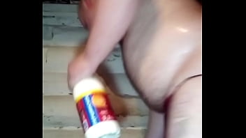 Preview 1 of Azeneth Sabrok - Russian gay planted his huge round ass on a bottle of milk)))