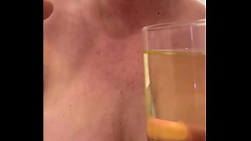 Preview 3 of Busty Pornstar Amy Anderssen - Filled up two Glasses by My Strong Stream Pee and next Put in My Mouth and Spitting on my Big Tits