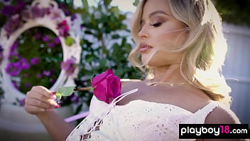 Preview 1 of Linda Sweet Gina Gerson Lesbian - Playboy18.com - Hot small titted blonde beauty Jackie taking off her fancy lingerie outdoor
