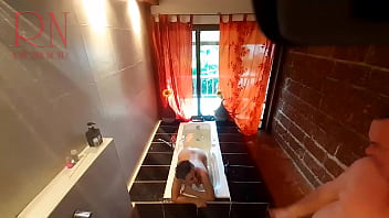 Preview 4 of Skype Linda - Peep. Voyeur. Housewife washes in the shower with soap,  shaves her pussy in the bath. 22