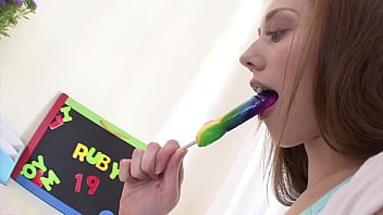 Preview 1 of Bhi Bji - RUBY RED aka KASSIE KAY Petite 19 YO Cutie Redhead Huge Cock and Swallow Cum Facial - A