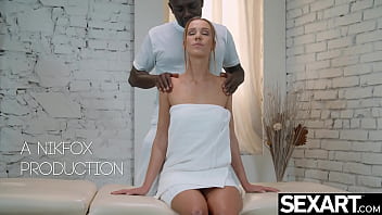 Preview 1 of Angelina Jacquie Et Michel - Cute girl gets an intimate massage from her sexy Black lover