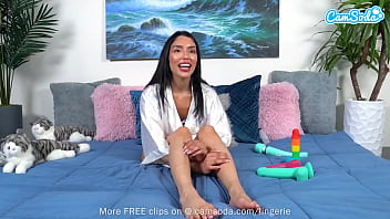 Preview 1 of Thigh Gag - Cute Brunette Teen Stuffs Her Pussy With Multiple Toys