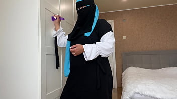 Preview 2 of Thai Coyotee - Arab wife in hijab found a sex toy while cleaning and got horny