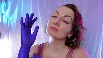 Preview 2 of Buck Teeth Girl - ASMR nitrile medical gloves &amp_ oil SFW video by Arya Grander