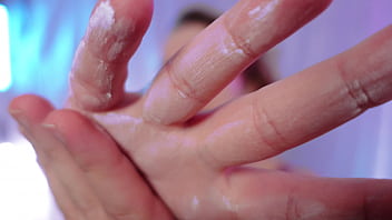 Preview 1 of Buck Teeth Girl - ASMR nitrile medical gloves &amp_ oil SFW video by Arya Grander