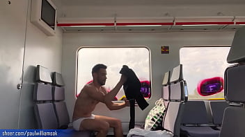 Preview 2 of Embarazada Paja Cubana - Sexy tanned man travelling naked by train. Very risky public nudity