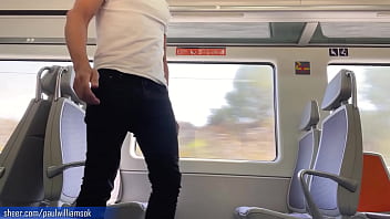 Preview 1 of Embarazada Paja Cubana - Sexy tanned man travelling naked by train. Very risky public nudity