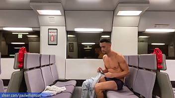 Preview 4 of Embarazada Paja Cubana - Sexy tanned man travelling naked by train. Very risky public nudity