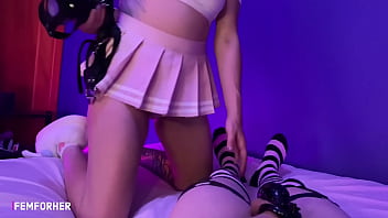 Preview 1 of Pata Bar - I put my Strapon on my Locked Sissy and ride it until i Squirt and Orgasm.