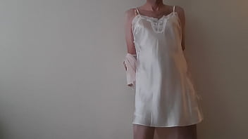 Preview 1 of Yong Step Son - Man dressed in floral lingerie and jerks a load of sperm on it