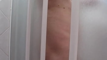 Preview 1 of Yiung Girk Take Care Old - Masturbating an insatiable Milf in the shower,  his friend filmed her stroking his cock