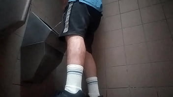Preview 2 of Riley Steele Interracial - Young guy peeing in a public toilet