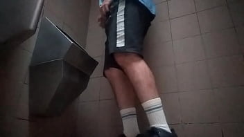Preview 3 of Riley Steele Interracial - Young guy peeing in a public toilet