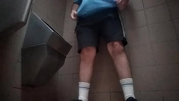 Preview 4 of Riley Steele Interracial - Young guy peeing in a public toilet