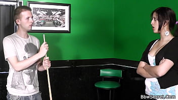 Preview 1 of Ethan Webcam - Brunette BBW in fishnets nailed on a pool table