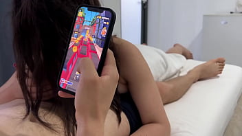 Preview 3 of Big Boobs Farting - Sucking my bf&#039_s dick while he plays subway surfers game
