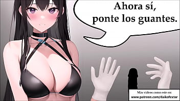 Preview 3 of Sex Doy Sex Girl - JOI HENTAI,  profesora experta en pajas. Usando guantes.