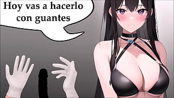 Preview 1 of Sex Doy Sex Girl - JOI HENTAI,  profesora experta en pajas. Usando guantes.