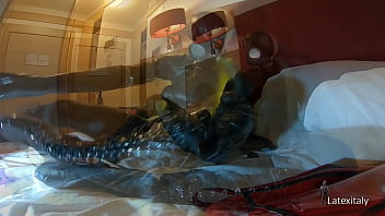 Preview 2 of Reap Sleep - Latexitaly&#039_s cumshot in total black rubber