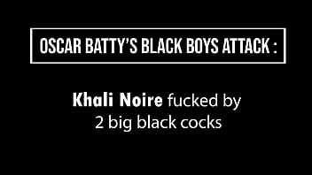 Preview 1 of Loose Pussy Porn - submissive Khali NOIRE fucked by 2 big black dick ( Double penetration,  Anal,  gapes,  BBC,  Whips,  teen (18 ),  slim waist) OB168