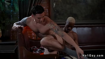 Preview 1 of Teen And Oldguy - Balls deep bareback interracial gay sex in restaurant