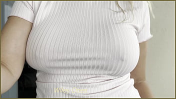 Preview 4 of Katarina Hartlova - Wife jumping on mini tramp braless in tight white shirt
