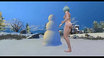 Preview 4 of Chanel Preston Hd X Video - This girl does not mind being in her underwear on her terrace making a snowman
