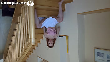 Preview 1 of Sexy Mom Big Ass Big Boobs - Stripping and playing with myself on the staircase