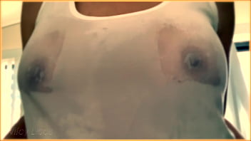 Preview 2 of Blowjob Lincking Ball - WIFE shows amazing tits in braless wet singlet