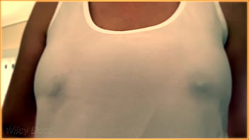 Preview 1 of Blowjob Lincking Ball - WIFE shows amazing tits in braless wet singlet