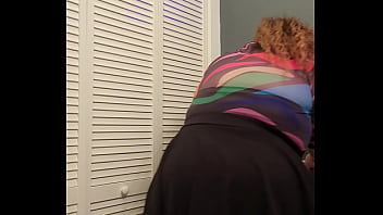 Preview 2 of Italian Long Hair Lace Xxx - Bbw Redhead Secretary up skirt real quick in the bathroom