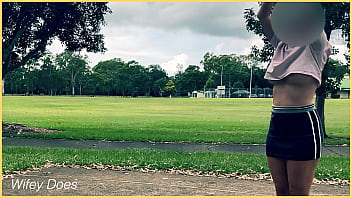 Preview 2 of Malay Arina6 - Public exhibitionist braless MILF pays basketball with short skirt and no panties