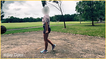 Preview 3 of Malay Arina6 - Public exhibitionist braless MILF pays basketball with short skirt and no panties
