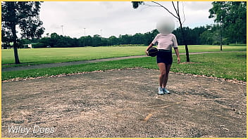 Preview 4 of Malay Arina6 - Public exhibitionist braless MILF pays basketball with short skirt and no panties