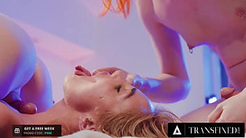 Preview 4 of Vido Seks Virgin - TRANSFIXED - Redhead Trans Shiri Allwood &amp_ Jean Hollywood Give Kenzie Anne Oiled Massage With Facial