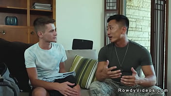 Preview 2 of Xnxx Kompozu - Threesome gay military anal action in bedroom