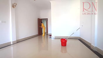 Preview 2 of Vakla Sex - Naked maid cleans office space. Maid without panties. Hall  full