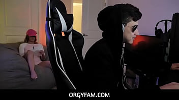 Preview 2 of Female Slave Body Modification - OrgyFam  -  Stepsister Teen Kenzie Madison Gets Her Pussy Fucked Hard By Her Stepbrother While He&#039_s Playing Video Games