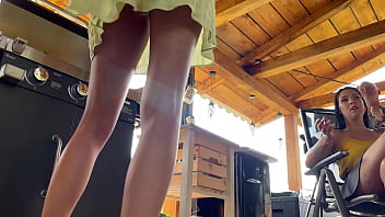 Preview 2 of India Six Actris - No Panties Party Girls having a BBQ Day Outdoors with their BFF to show legs and Pussy under Skirts