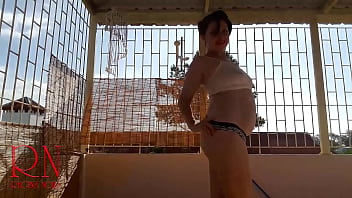 Preview 1 of Live Bug Crush Fetish - An attractive lady is sunbathing on the roof of her house. Nude yoga Touch pussy outdoors. Attractive lady is sunbathing on the roof of hotel 1